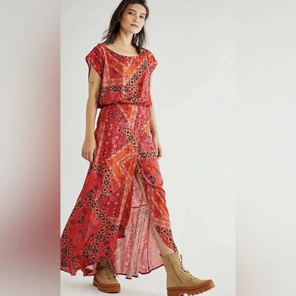 NWT FREE PEOPLE‎ Blakely Maxi Dress Red Motif M